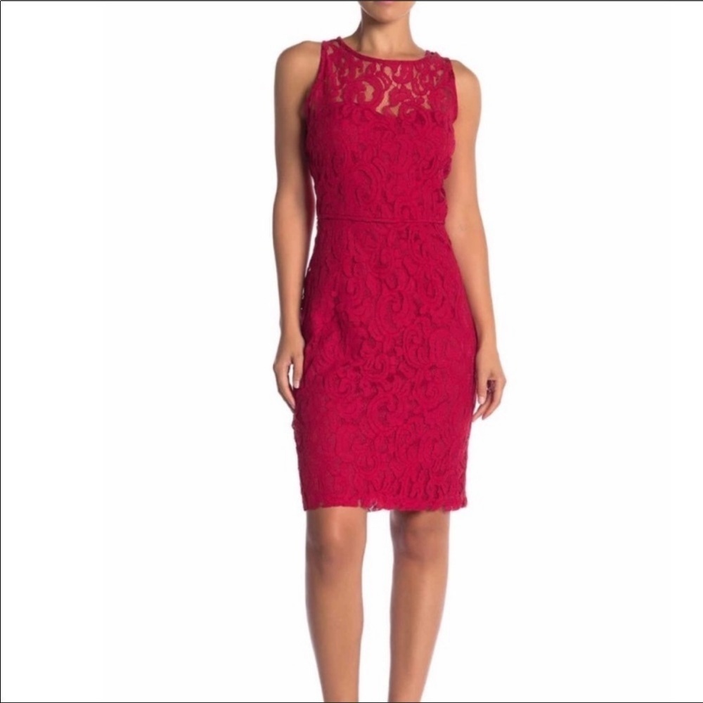 NWT Marina Red Lace Sheath Dress Size 12 Cocktail Party Holiday